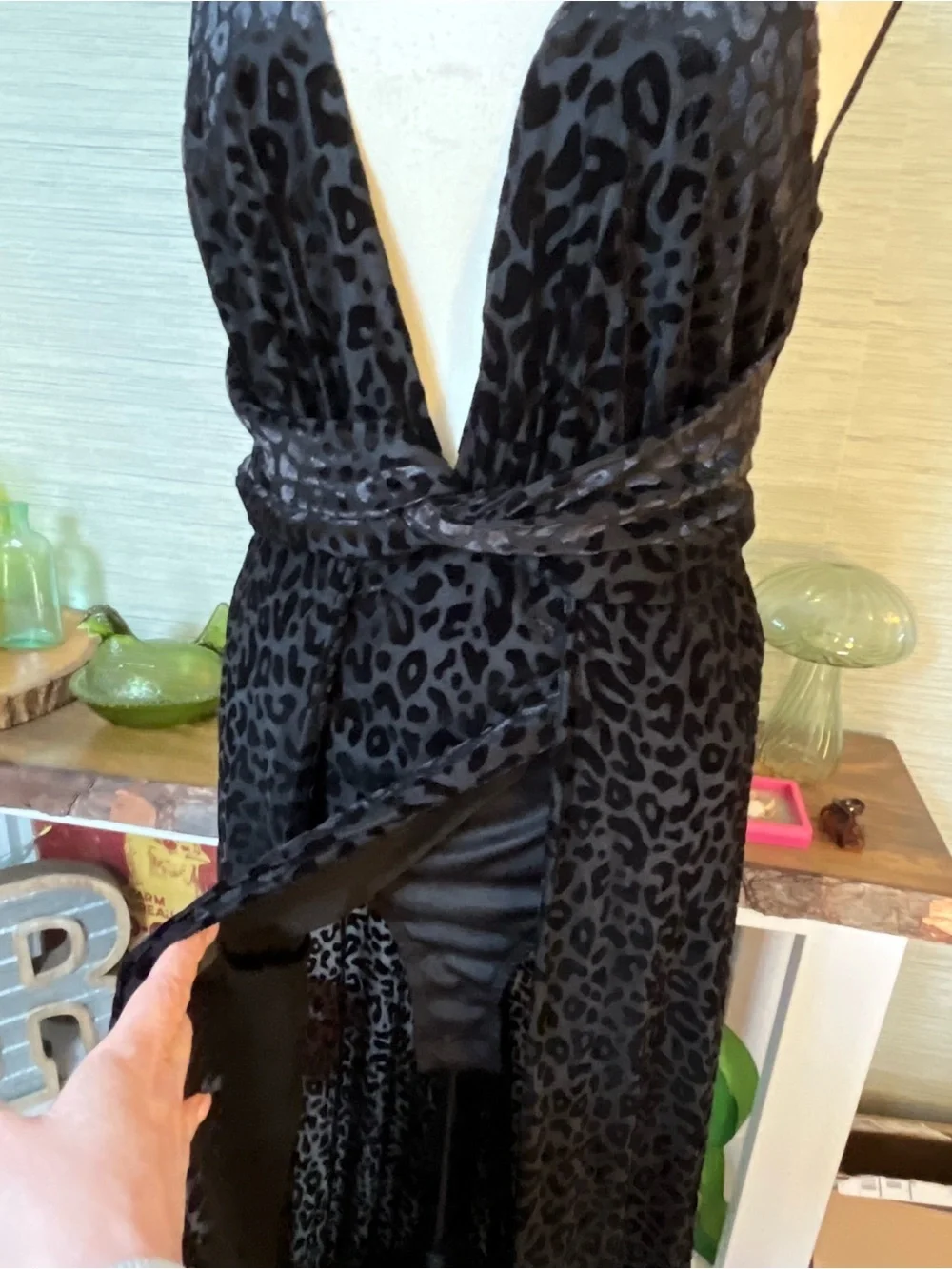 Luxxel Black Cheetah Maxi Dress Gown “Center Stage” Bodysuit Women’s Size M NWT